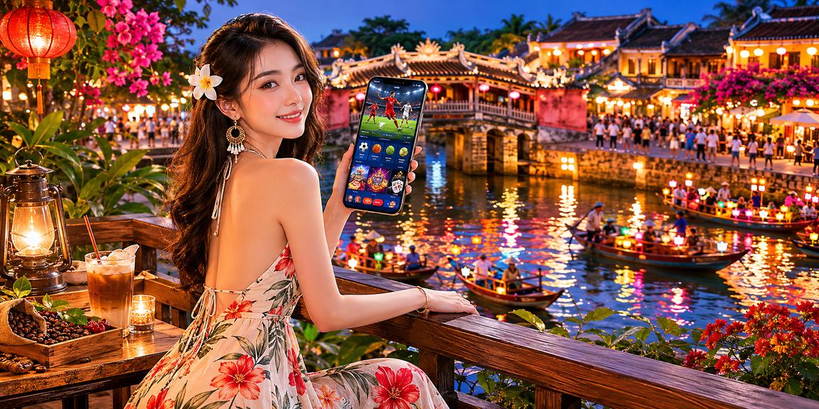 Người dùng Hội An vừa uống cà phê vừa xem kết quả game trực tuyến trên điện thoại